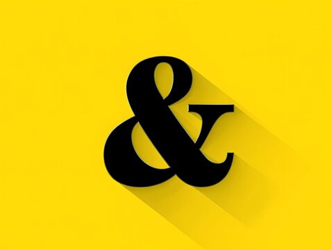 Black Ampersand Symbol with Shadow on Yellow Background