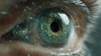 Poster - Exploring biometric technology through a detailed eye scan with digital elements