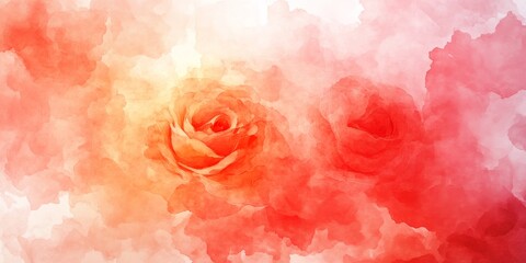 Poster - Elegant Watercolor Roses in Soft Orange and Warm Gradient Hues for Beautiful Design Projects