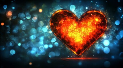 Poster - Glowing Red Digital Heart Symbolizing Love and Romance with Sparkles on a Beautiful Background