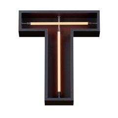 Fototapete - Bright Neon Font with fluorescent tubes.Metallic futuristic  cyberpunk Alphabet. 3d Rendering Isolated on black Background.