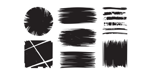Aufkleber - Isolated black ink shapes on white background including circle squares and brush stroke elements design