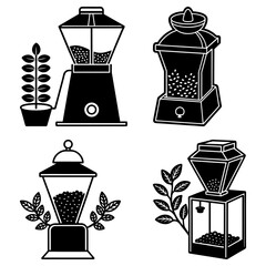 Poster - Various black and white illustrations of dispensers and a potted plant in a graphic design layout