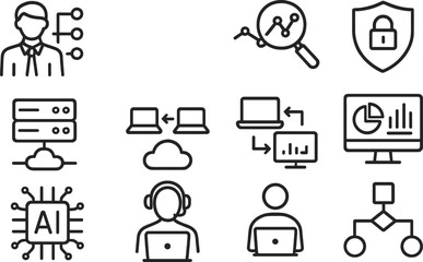 Fototapete - Data analysis and cybersecurity concepts illustrated with simple icons in a modern digital setting