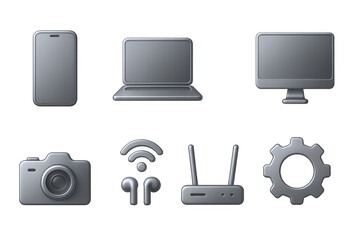 Poster - Sleek metallic technology icons set - devices and gadgets in modern design