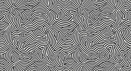 Poster - Intricate black and white abstract pattern with wavy line design
