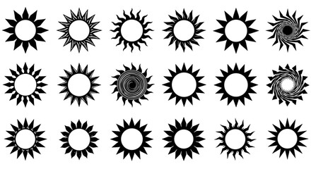 Poster - Collection of sunburst silhouettes with geometric designs