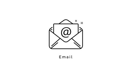 Fototapete - Minimalist email icon with envelope and at symbol in linear style