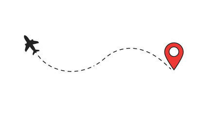 Poster - Airplane journey with dotted path leading to red location pin