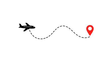Poster - Airplane path with location pin on clean white background