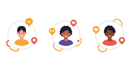 Poster - Profile avatars with social media icons in flat style