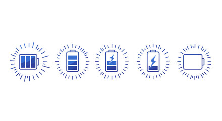 Poster - Battery charge icons in linear style with energy symbols