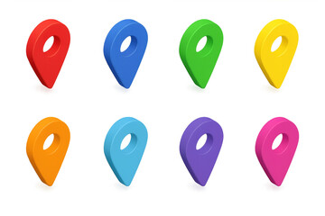 Poster - Colorful 3d map markers in various hues for location and navigation themed graphics