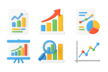 Poster - Colorful 3d data visualization icons for analytics and growth