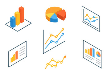 Poster - Colorful isometric charts and graphs for data visualization and business analytics