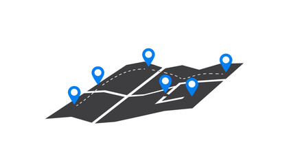 Poster - Isometric map with blue location markers on white background