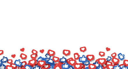 Poster - Social media like and heart icons falling on white background