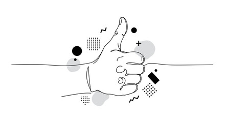 Poster - Minimalist continuous line art of thumbs up gesture with abstract elem