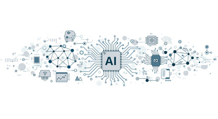 Poster - Abstract ai technology infographic featuring neural networks and circu