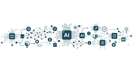 Fototapete - Ai network connections with digital technology icons and circuit patte