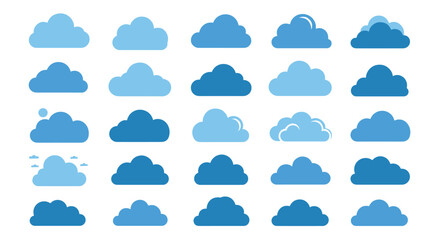 Poster - Set of blue cloud designs in flat style for weather icons and backgrou