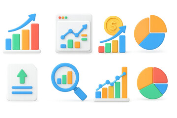 Poster - Vibrant 3d business graphs and charts collection for financial analysis