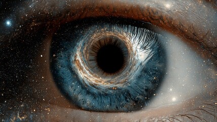 Poster - Biometric eye with cosmic background highlighting advanced technology concepts in security and identity verification