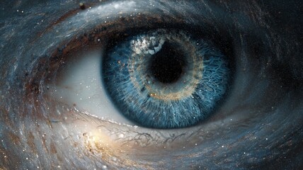 Poster - Biometric technology demonstrates the intricate design of the human eye in a futuristic digital setting