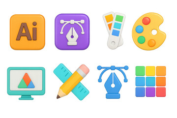 Poster - Creative design tools icons in colorful 3d style