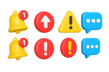 Poster - Colorful 3d notification icons including bell, arrow, warning, and chat symbols