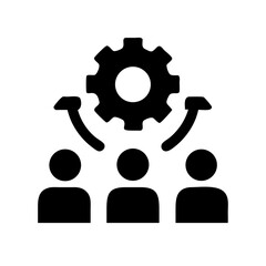 Poster - Teamwork collaboration process management icon showing group of people with gear and arrows above them