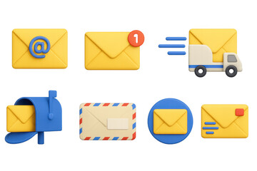 Poster - Colorful 3d email icons and symbols for digital communication design