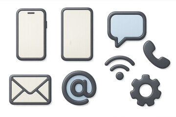 Poster - Modern 3d communication icons set with smartphone, email, and wifi
