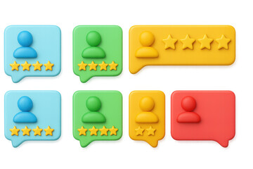 Poster - Colorful 3d rating icons with user profiles and stars for feedback systems