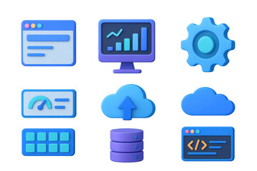 Poster - 3d technology icons set featuring cloud, gear, and data elements