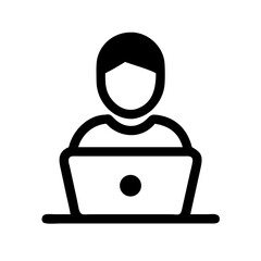 Poster - Person using laptop computer icon vector illustration for remote work and online education concept