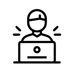 Poster - Freelancer working online icon vector illustration of remote worker with laptop for digital nomad job