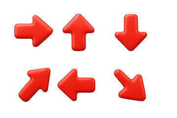 Poster - Red 3d arrow icons set for navigation and direction