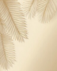 Poster - Ornate gold palm leaves on a light beige background.