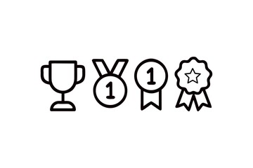 Poster - A collection of success icons showcasing victory achievement and triumph through a first place trophy medal and badge