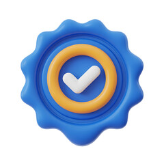 Aufkleber - A blue and yellow check mark seal signifies approval and quality on white isolated on transparent background