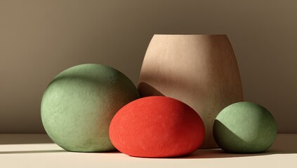 Poster - Abstract still life composition of three textured shapes.