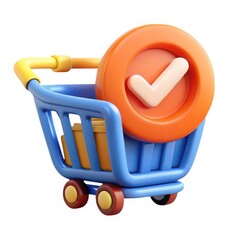 Poster - 3d shopping cart with check mark isolated on white background