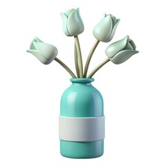 Poster - 3d turquoise vase with tulips isolated on white background