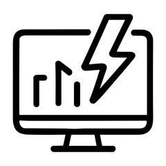 Aufkleber - Outline Simple Computer Monitor with Graph and Lightning Bolt Icon