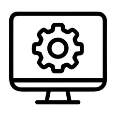 Fototapete - Simple Outline Computer with Gear Wheel Setting Symbol Illustration Icon