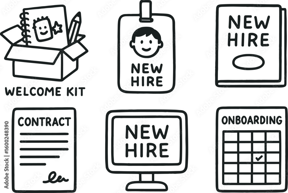 hand drawn cute out doodle style isolated new hire welcome kit new hire ...