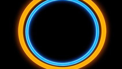 Poster - Two concentric neon rings of blue and orange on a black background.