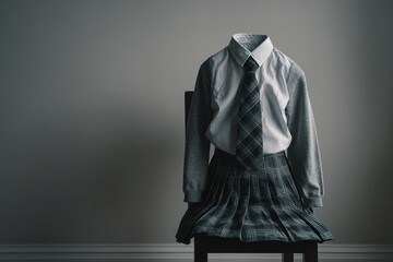 Poster - Empty school uniform on a chair in a minimalistic setting during the evening light