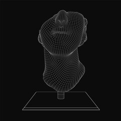 Fototapete - A 3D model of a man's head with a wireframe overlay, displayed on a sleek black background. The digital sculpture highlights facial contours and geometric structure. Perfect for tech, design.